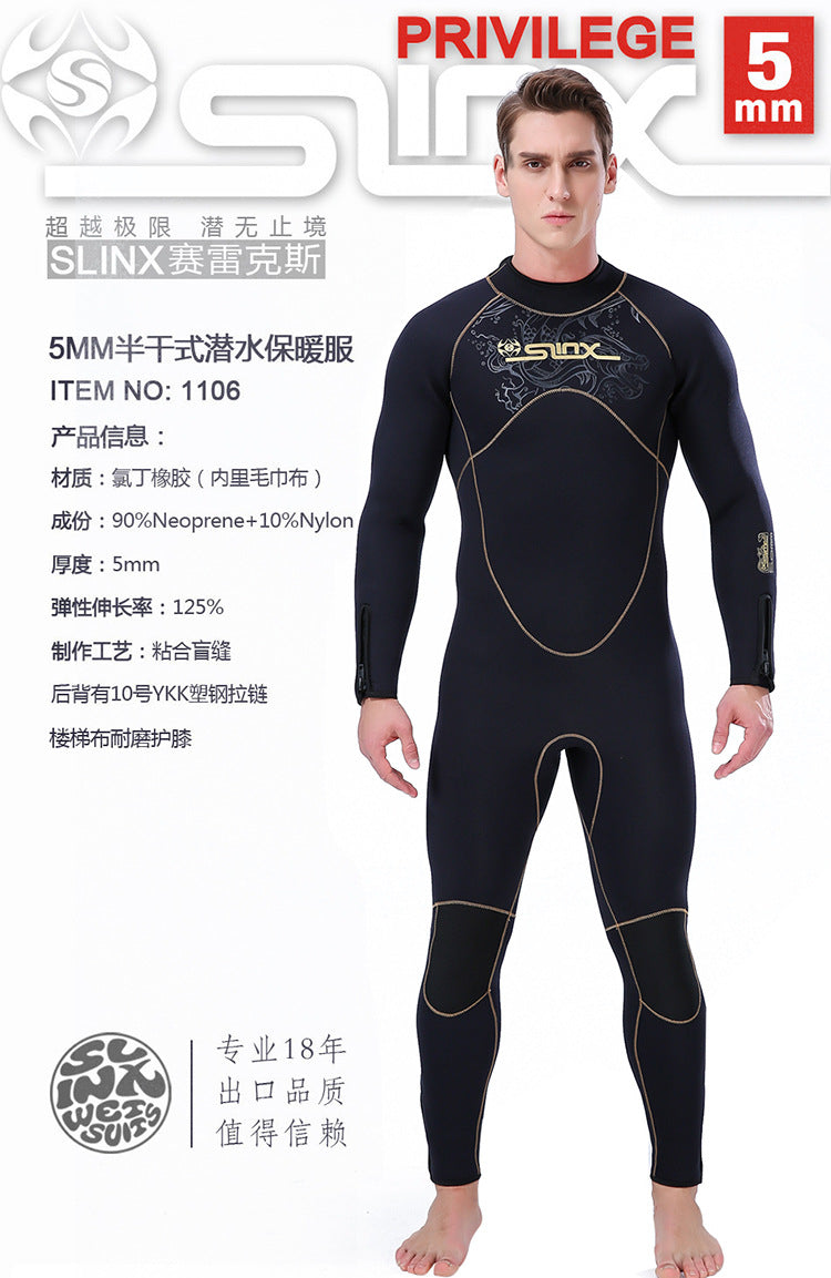 5mm Men's Wetsuit Thicken Long Sleeve Diving Clothing Sub Fishing Neoprene Surf Snorkeling Swimwear Sailing Suit Beach Equipment