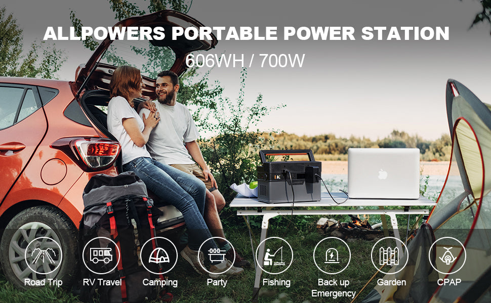 ALLPOWERS S700 Portable Power Station 700W, MPPT Solar Generator 606Wh with AC DC USB Car Ports, 0-80% in 1.5 Hrs for Camping