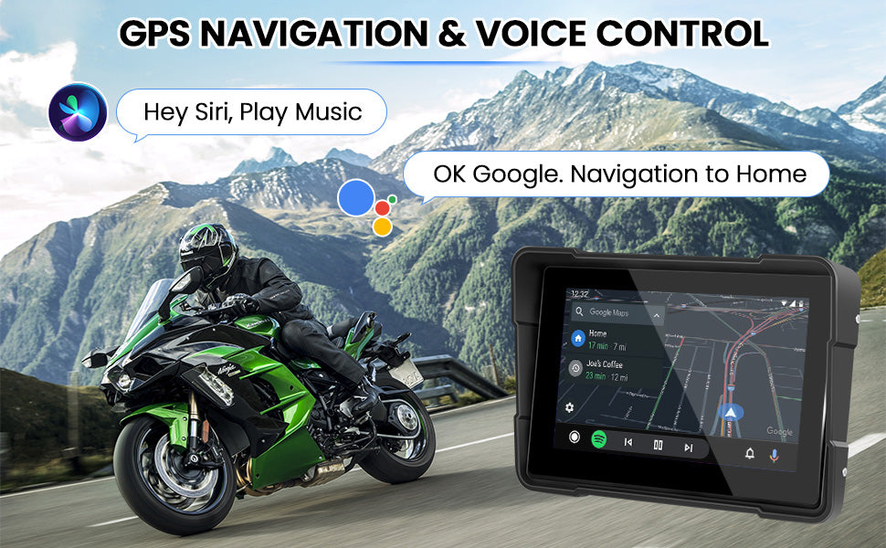 5" inch Motorcycles Navigation GPS DVR Wireless CarPlay Android Auto Portable Smart Display IPX7 Waterproof HD Recording Camera