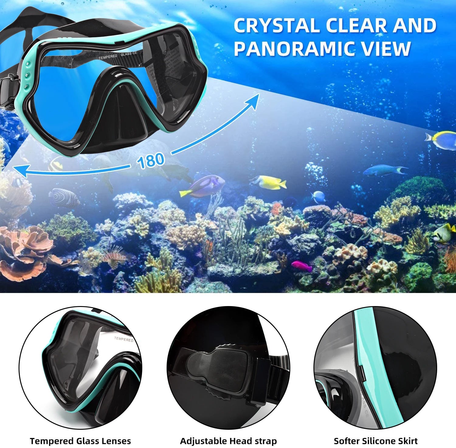 JSJM 1+1+1 Professional Scuba Diving Mask Equipment Diving Glasses HD Anti Fog Scuba Mask Underwater Snorkeling Snorkel Flippers