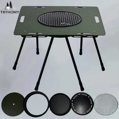 Tryhomy Aluminum Alloy Picnic Table Set  Ultraligh Folding Table 6 Adjustable Legs Desk Tactical IGT Table Outdoor BBQ