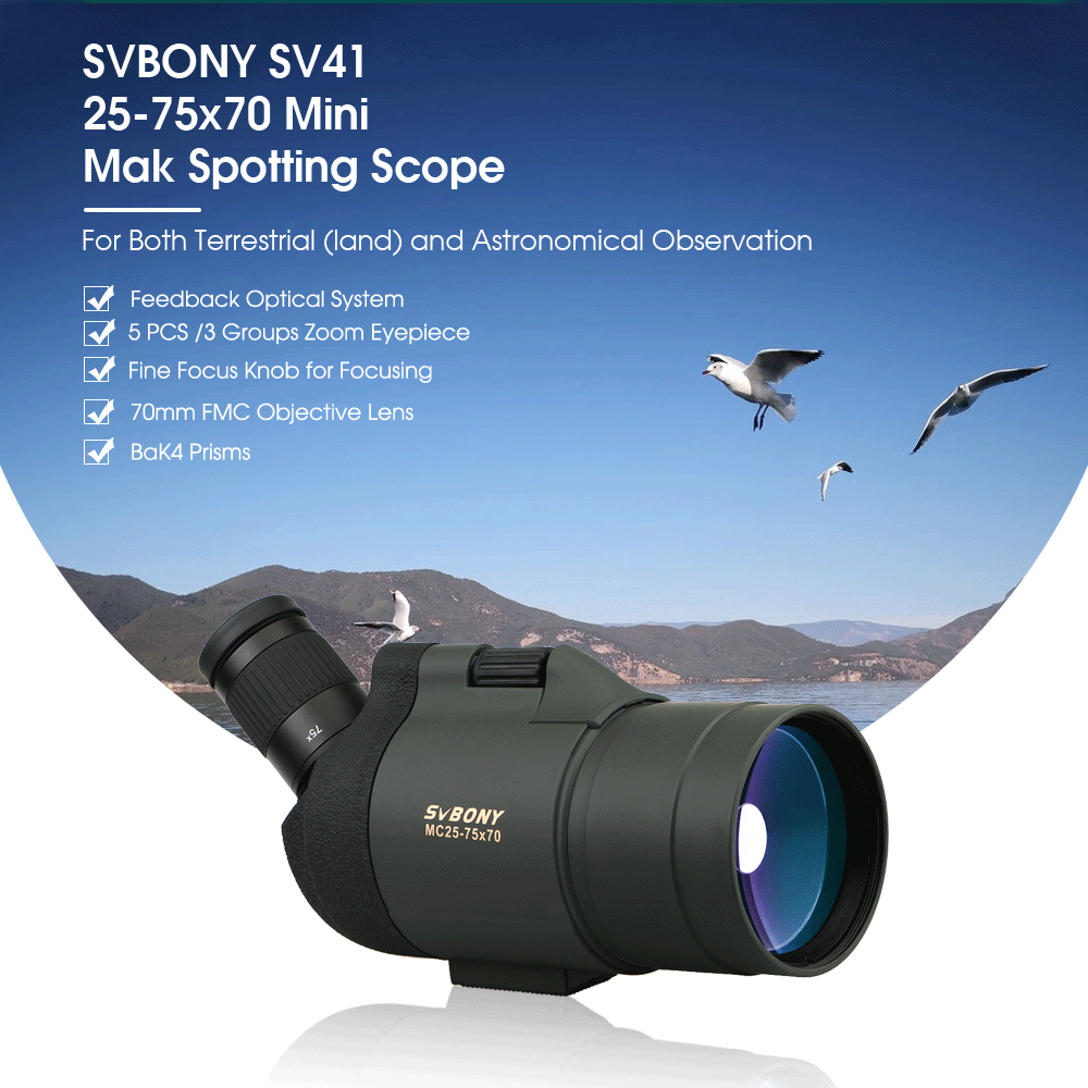 SVBONY Astronomical Telescope SV41 Spotting Scope 25-75x70 MAK powerful FMC BAK4 camping equipment for Birdwatching