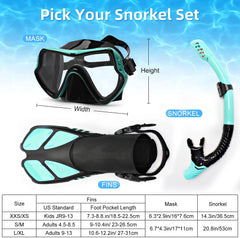 JSJM 1+1+1 Professional Scuba Diving Mask Equipment Diving Glasses HD Anti Fog Scuba Mask Underwater Snorkeling Snorkel Flippers