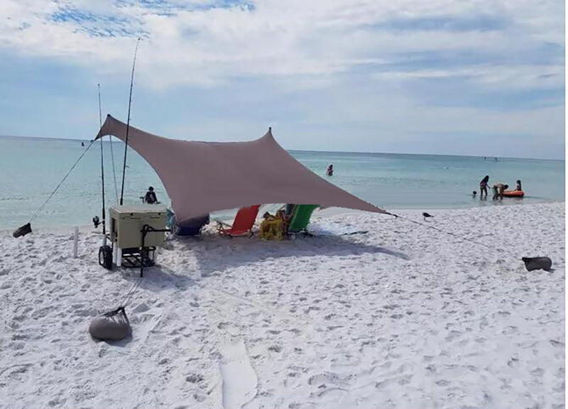 3x3M Portable Fabric Sun Shelter - Sand Anchored for Beach and Summer Camping