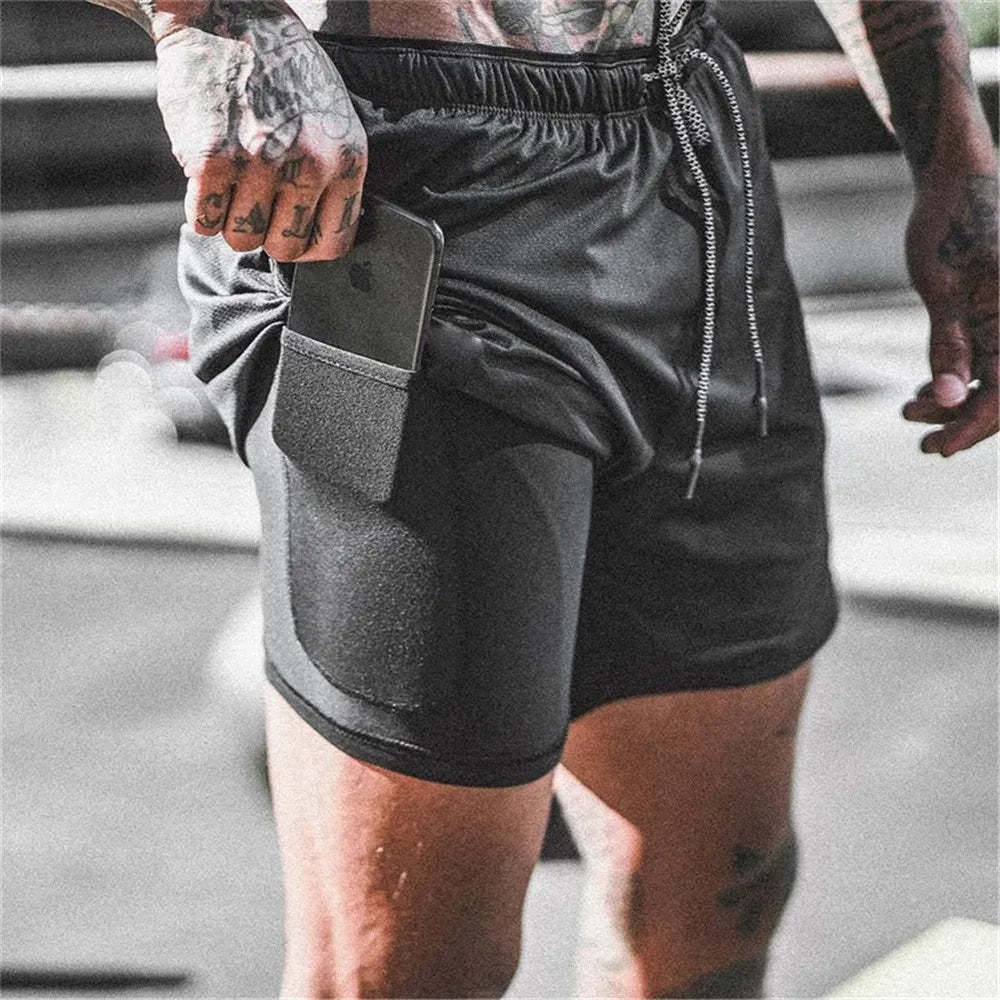 Men 2 in 1 Running Shorts Jogging Gym Fitness Training Quick Dry Beach Short Pants Male Summer Sports Workout Bottoms Clothing