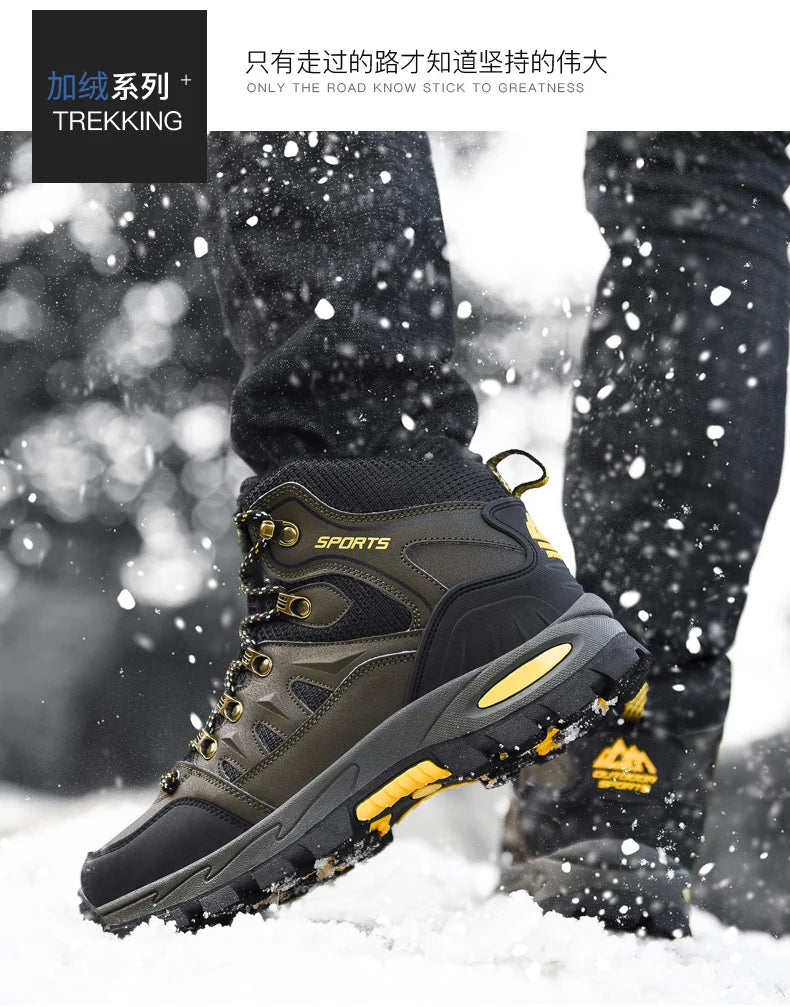 Large Size Outdoor Hiking Boots Men Women Non Slip Lace Up Climbing Winter Black Warm Fur Sneakers Size 42 Trekking Hiking Shoe