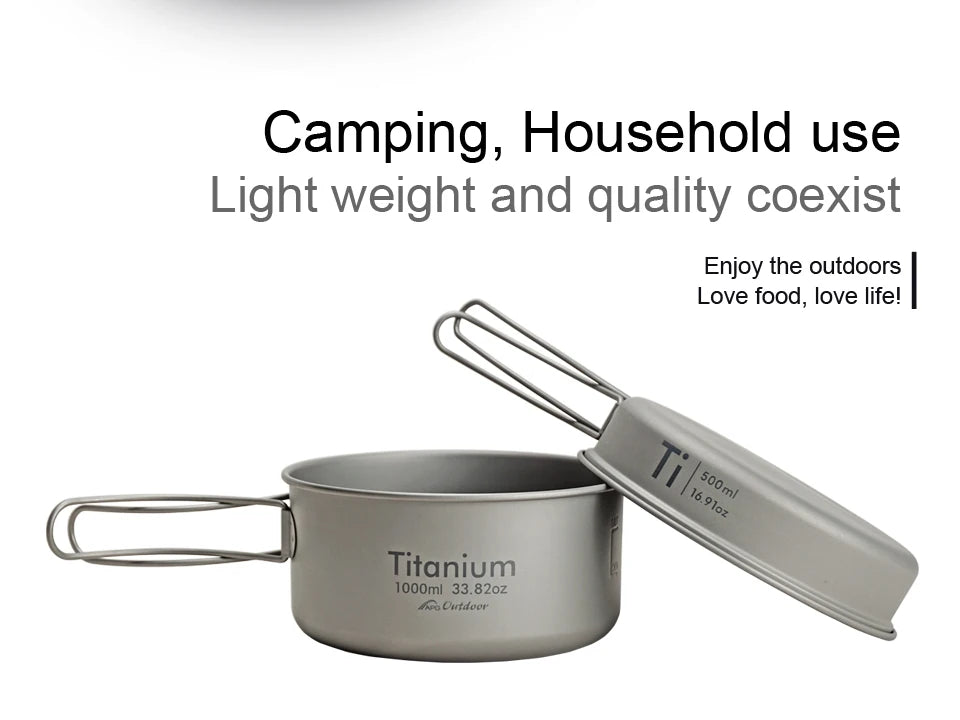 APG Ultralight Titanium Pan Outdoor Camping Tableware Titanium Pot Cookware