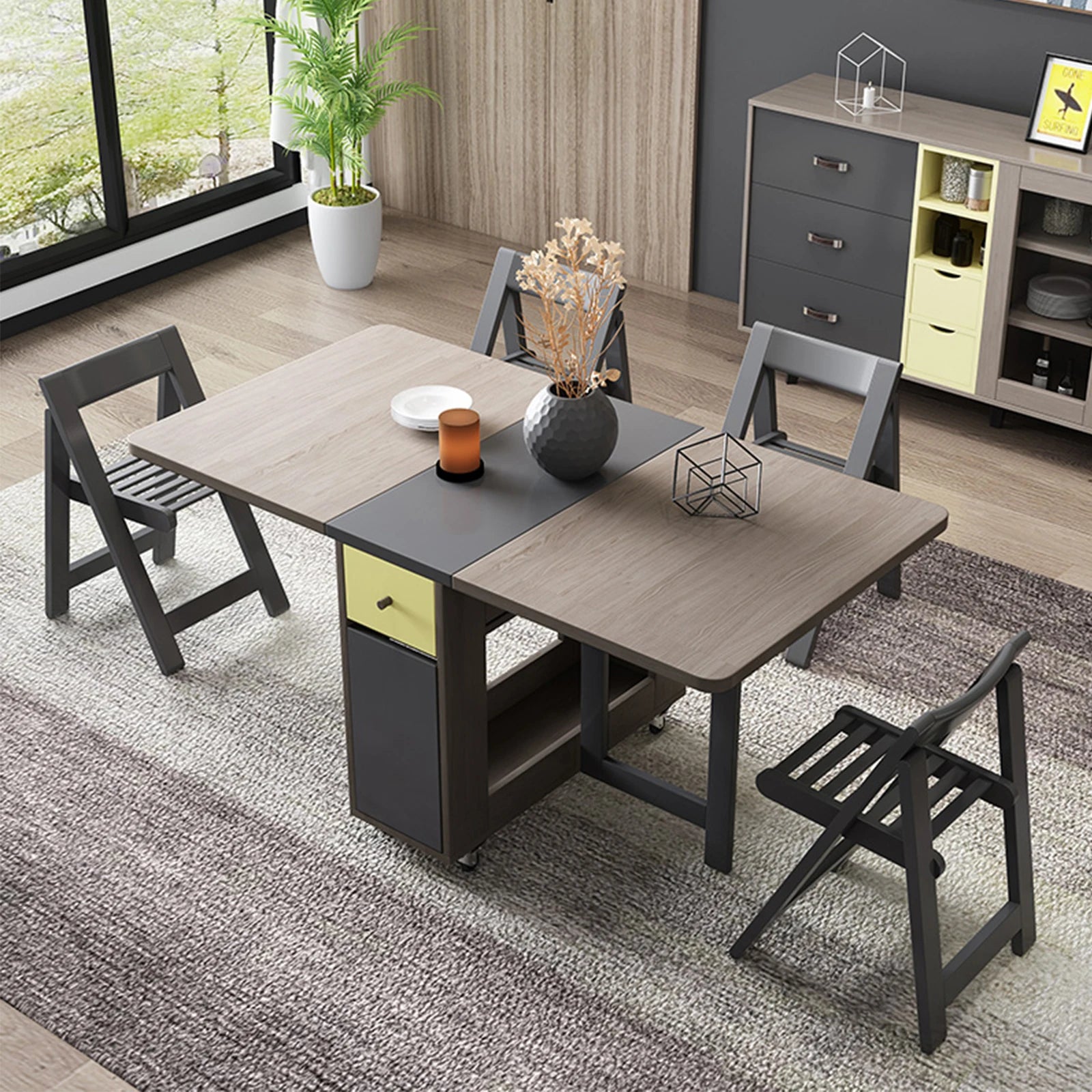 Fashion Folding Dining Table Furniture yemek masasi Multifunctional Rectangle Foldable Dining Table Folding Chairs