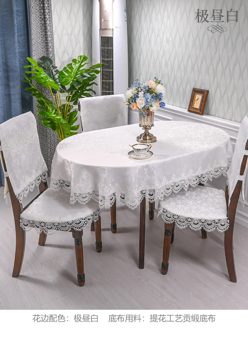 Oval Table Cloth White Embroidered Fold Tea Table Juppe Dining Table Cover Tablecloth Table Home Lace Art Dust Cover Chair Cover