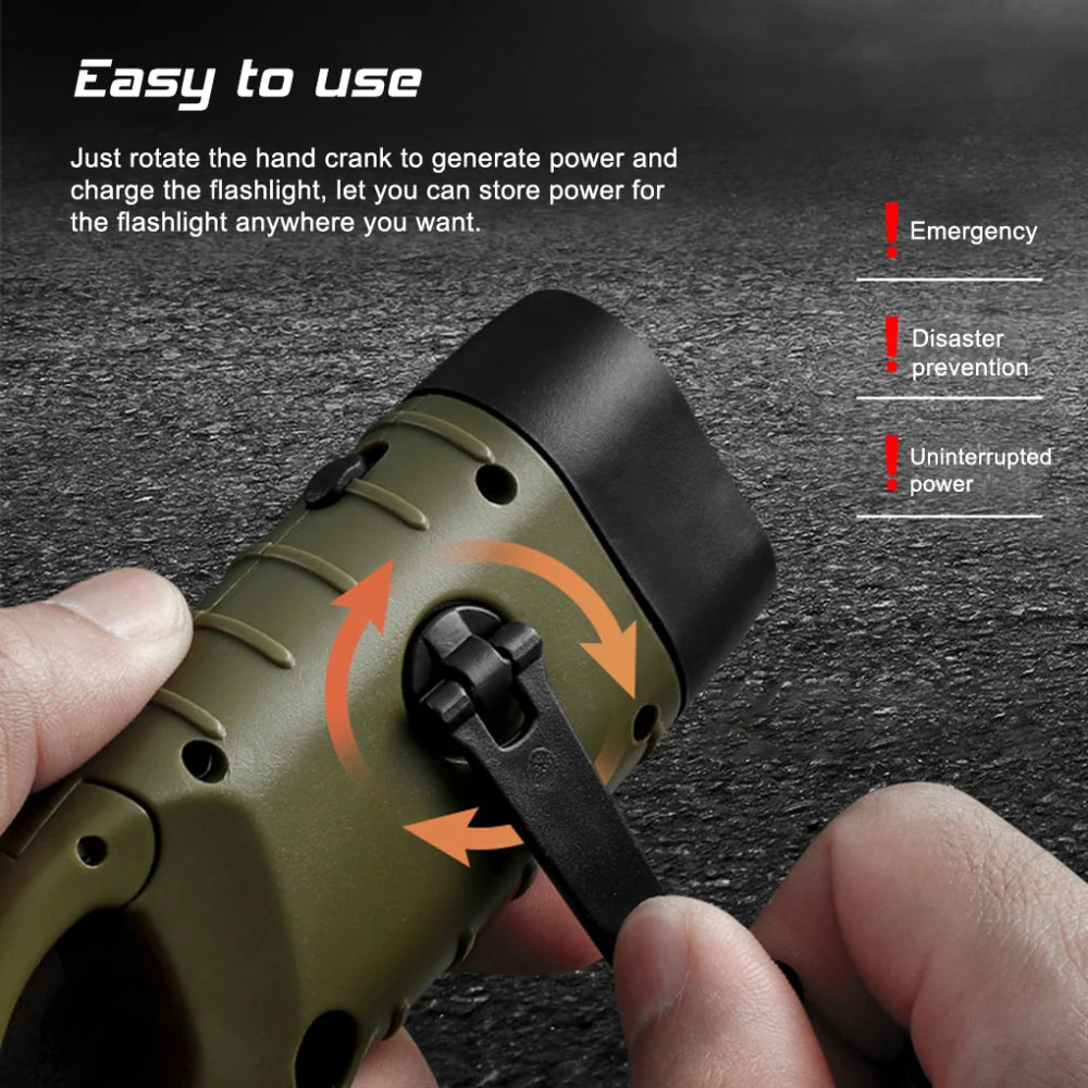 Portable LED Flashlight Hand Crank Dynamo Torch Lantern Solar Powered Flashlight For Outdoor Camping Mountaineering