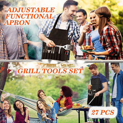 27Pcs Grilling Tool Set Stainless Steel Camping Grill Set Multifunction Outdoor BBQ Cookware Kit Barbecue Grill Accessories