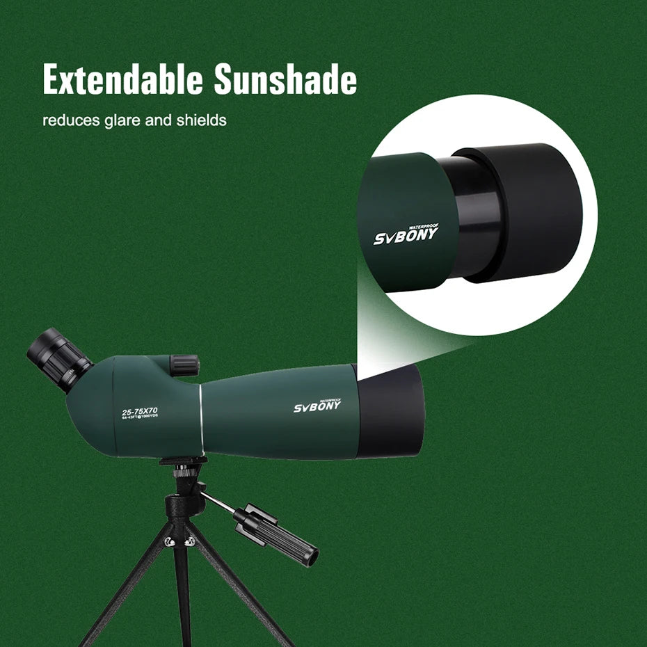 SVBONY SV28 Spotting Scopes with Tripod,25-75x70,Waterproof,Range Shooting Scope,Compact, for Target Shooting,Wildlife Viewing