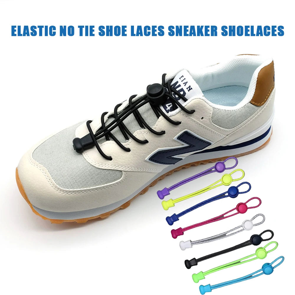 1Pair Colored Dots Round Shoelaces Elastic Plastic Lock Hiking Sports No Tie Shoelace Adult Children Shoe Accessories Lazy Lace