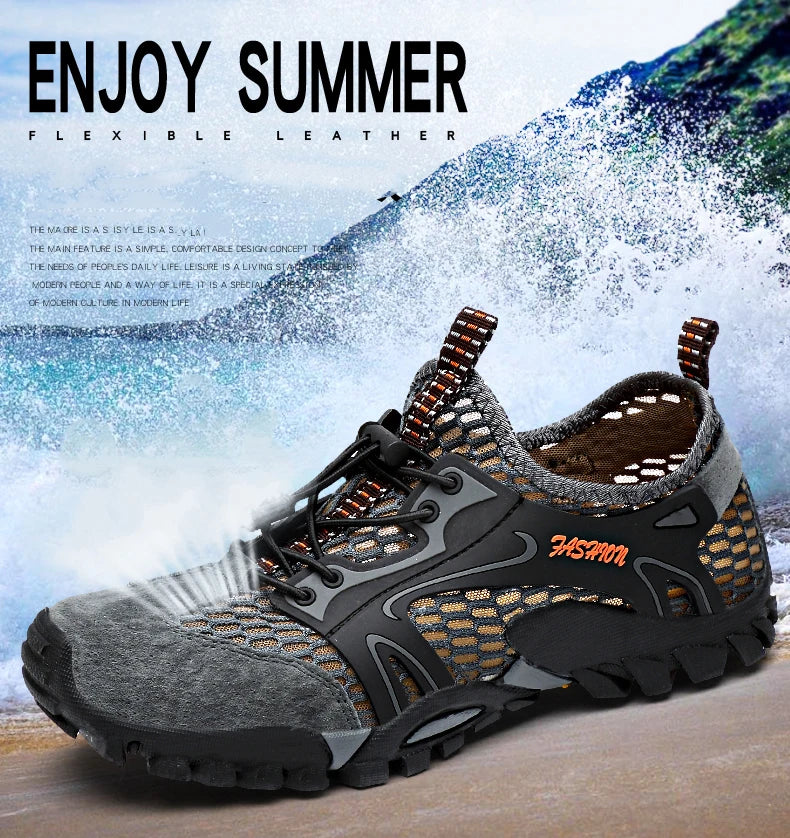 Summer Breathable Men Hiking Shoes Suede + Mesh Outdoor Men Sneakers Climbing Shoes Men Sport Shoes Quick-dry Water Shoes