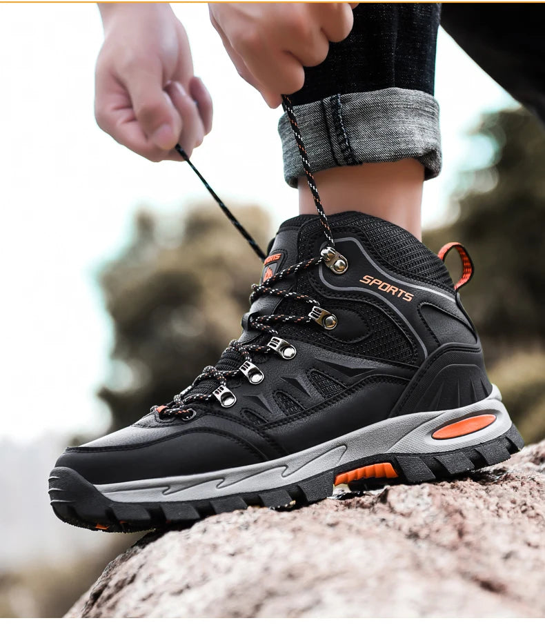 Large Size Outdoor Hiking Boots Men Women Non Slip Lace Up Climbing Winter Black Warm Fur Sneakers Size 42 Trekking Hiking Shoe