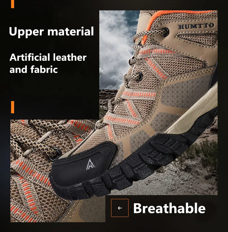 HUMTTO Trekking Tourism Sneakers Men Women Leather Hiking Shoes Mens Profession Breathable Athletic Outdoor Climbing Boots Man