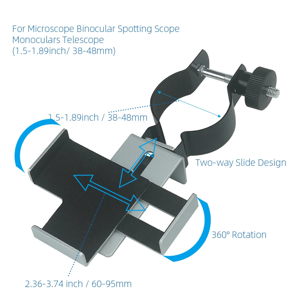 EYSDON Metal Smartphone Adapter for 38~48mm Microscope Binocular Spotting Scope Monocular Telescope Connector Cellphone Holder