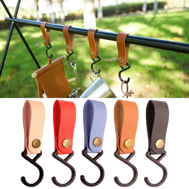 1/5pcs Outdoor Camping Hooks S-Shaped Leather Hanging Hooks Triangle Storage Rack Shelf Hooks Keychain Portable Camping Hangers