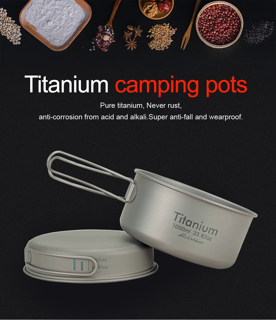 APG Ultralight Titanium Pan Outdoor Camping Tableware Titanium Pot Cookware