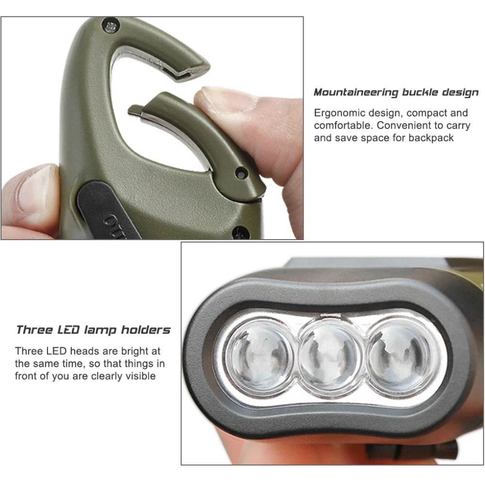 Portable LED Flashlight Hand Crank Dynamo Torch Lantern Solar Powered Flashlight For Outdoor Camping Mountaineering