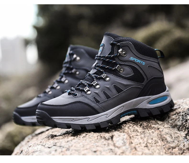 Large Size Outdoor Hiking Boots Men Women Non Slip Lace Up Climbing Winter Black Warm Fur Sneakers Size 42 Trekking Hiking Shoe