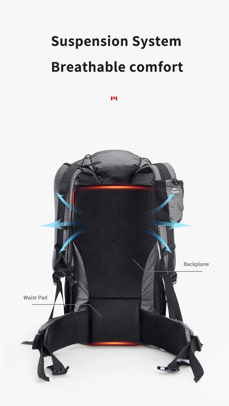 Naturehike Outdoor Large Capacity Travel Hiking Camping Backpack 60 + 5L Lightweight Rock Series Hiking Backpack