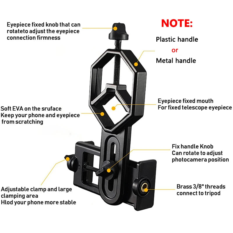 Universal Smartphone Photography Adapter For Binocular Monocular Spotting Scope Telescope Phone Support Eyepiece For D: 25-48mm