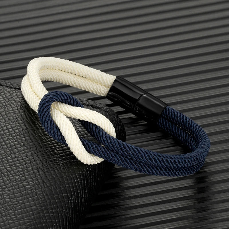 Men Women Stylish Two -Toned Bondage Rope Square Knot Bracelet Outdoor Adventure Climbing Surf Bracelet With Black 316L Magnet