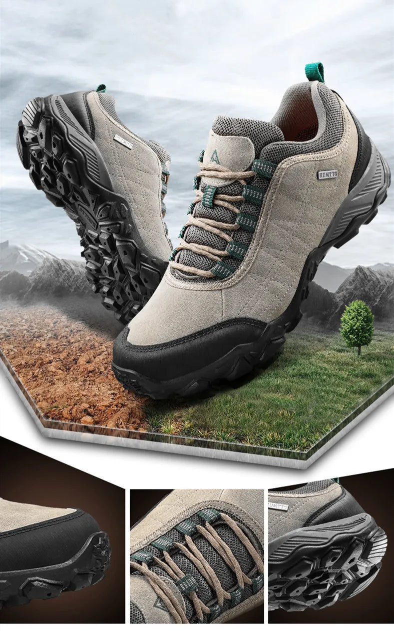 Humtto New Arrival Leather Hiking Shoes Wear-resistant  Outdoor Sport Men Shoes Lace-Up Mens Climbing Trekking Hunting Sneakers