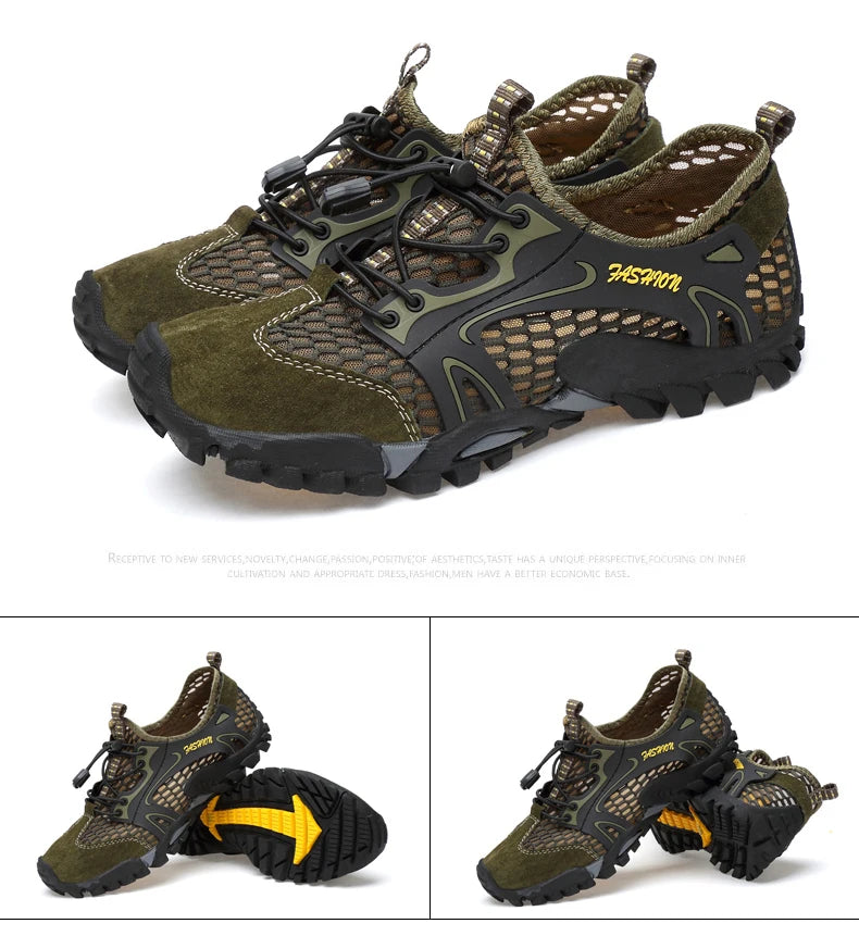 Summer Breathable Men Hiking Shoes Suede + Mesh Outdoor Men Sneakers Climbing Shoes Men Sport Shoes Quick-dry Water Shoes