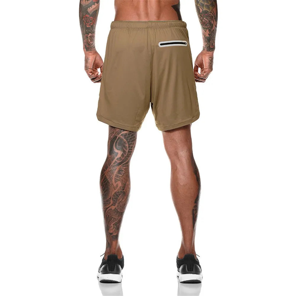 Men 2 in 1 Running Shorts Jogging Gym Fitness Training Quick Dry Beach Short Pants Male Summer Sports Workout Bottoms Clothing