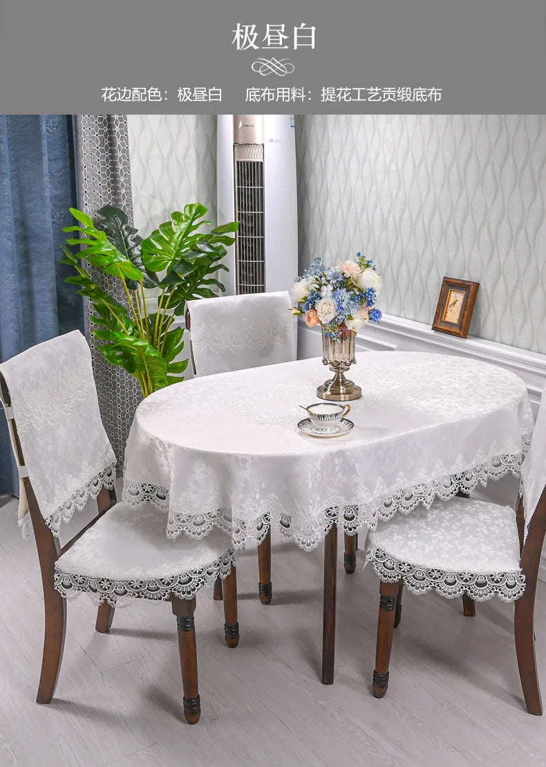 Oval Table Cloth White Embroidered Fold Tea Table Juppe Dining Table Cover Tablecloth Table Home Lace Art Dust Cover Chair Cover