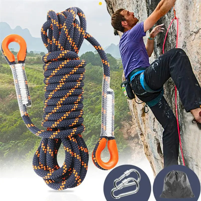 1Pcs 8mm Thickness Tree Rock Climbing Safety Sling Cord Rappelling Rope Equipment for Outdoor Sport (Black and Orange, 5 Meter)