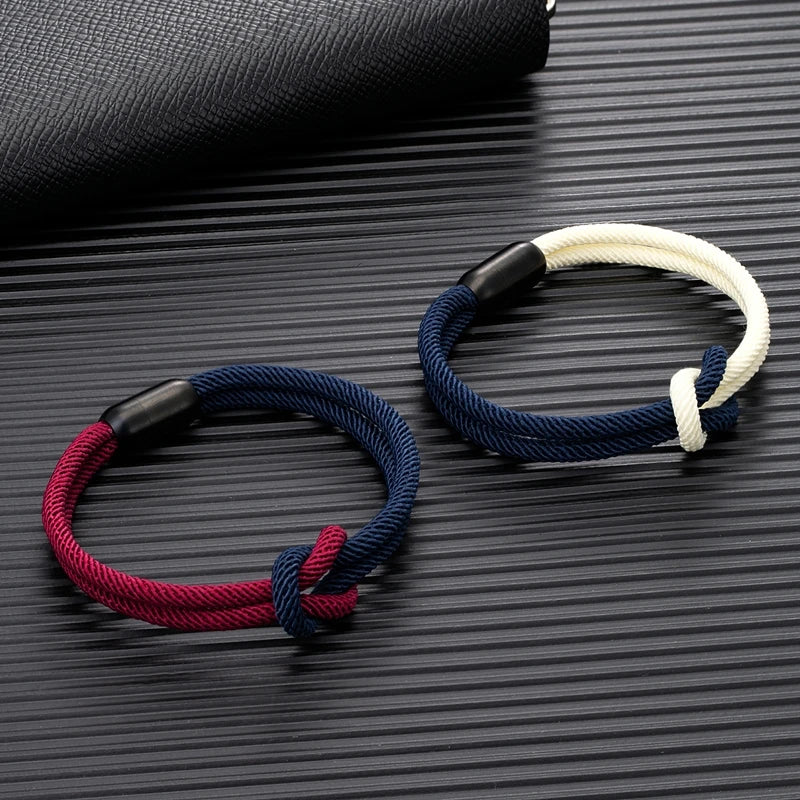 Stylish Two -Toned bondage Rope Square Knot Bracelet Men Women outdoor adventure climbing surf Bracelet With Black 316L Magnet