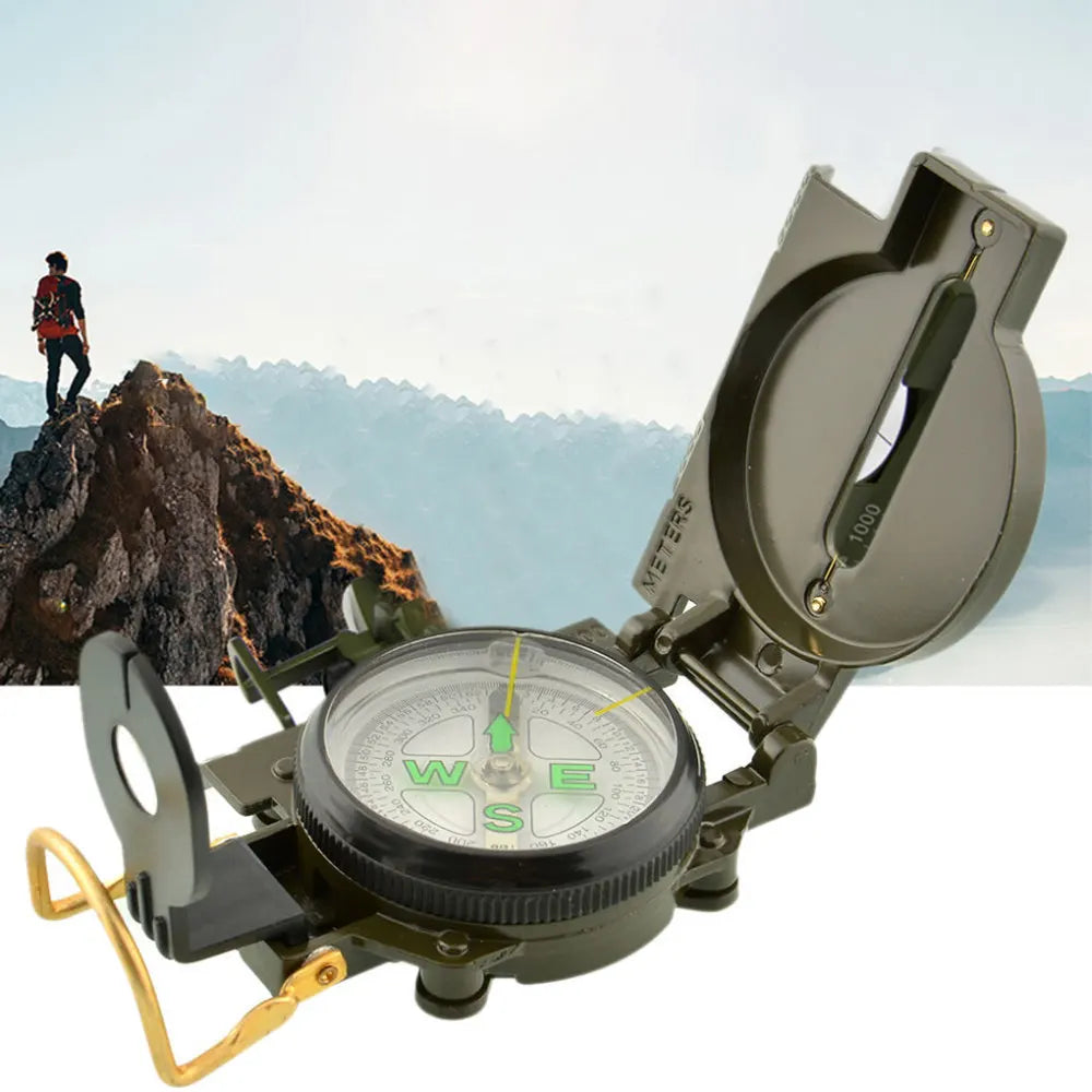 Portable Compass Military Outdoor Camping Folding Len Compass Army Green Hiking Survival Trip Precise Navigation Expedition Tool