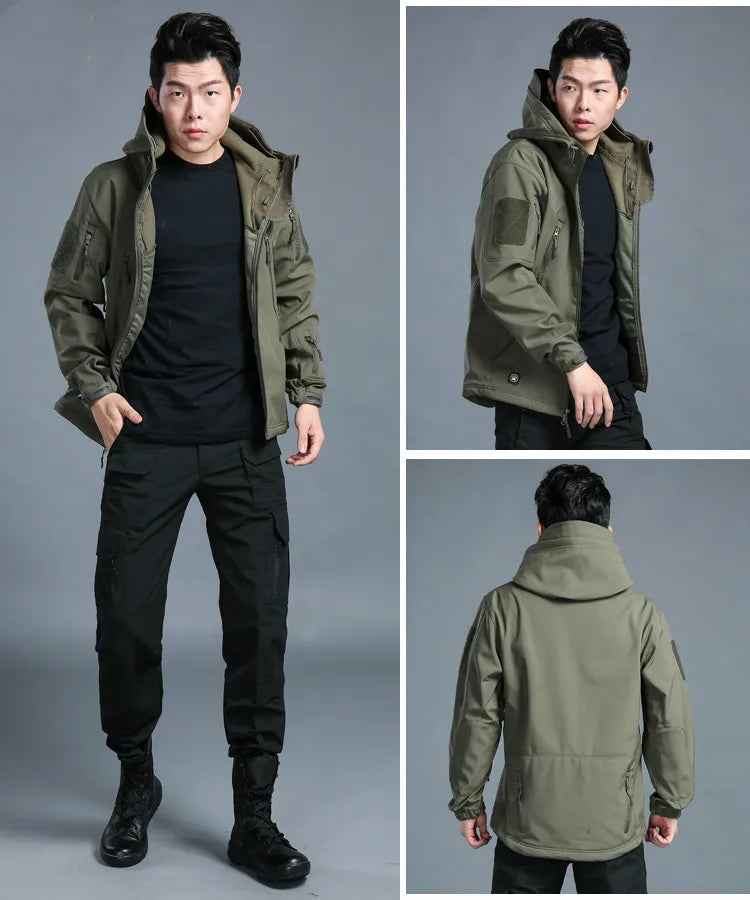 Shark Skin Soft Shell Tactical Military Jacket Men Multiple Pockets Windproof Waterproof Hooded Coats Male Combat Bomber Jackets