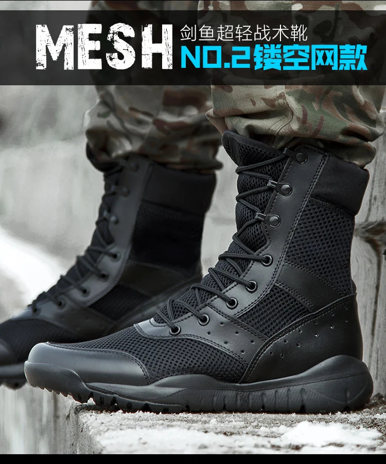 Summer Combat Boot Men Women Climbing Training Lightweight Waterproof Tactical Boots Outdoor Hiking Breathable Mesh Shoes