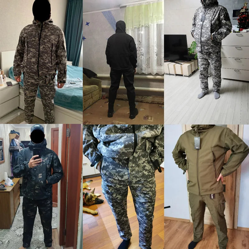 Soft Shell Jacket Pants Uniform Camo Hunting Outfit Tactical Suit Men Clothes Hiking Jackets Waterproof