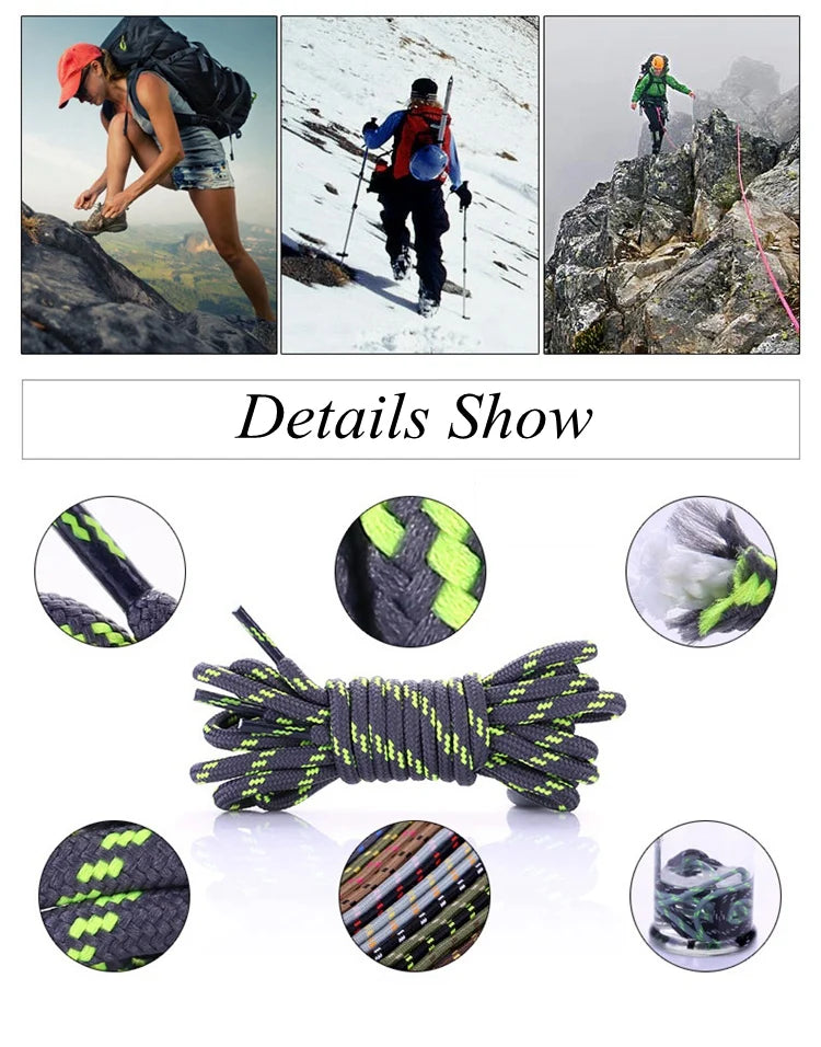 1Pair outdoor sport round shoelaces for boots hiking slip rope shoe laces sneakers shoelace strings100/120/140/160CM 19 Colors