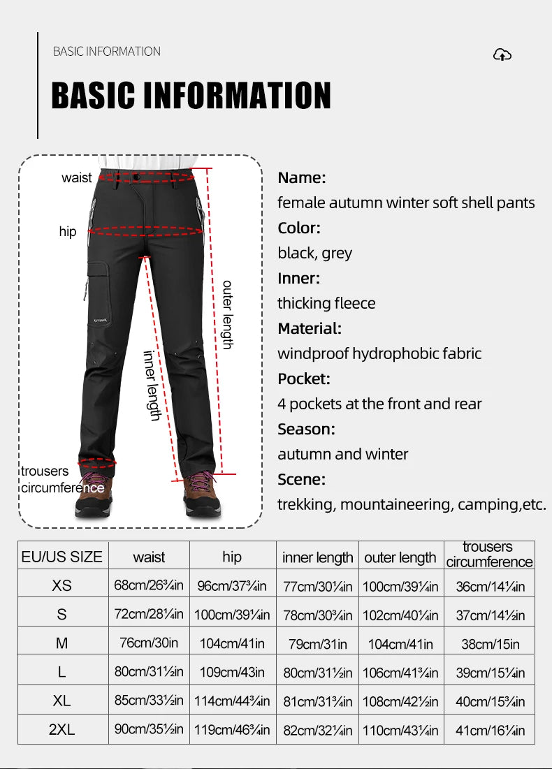 KUTOOK Women‘s Trekking Pants Waterproof Outdoor Camping Hiking Pants Softshell Trousers Cargo Pants for Women Hiking Clothing