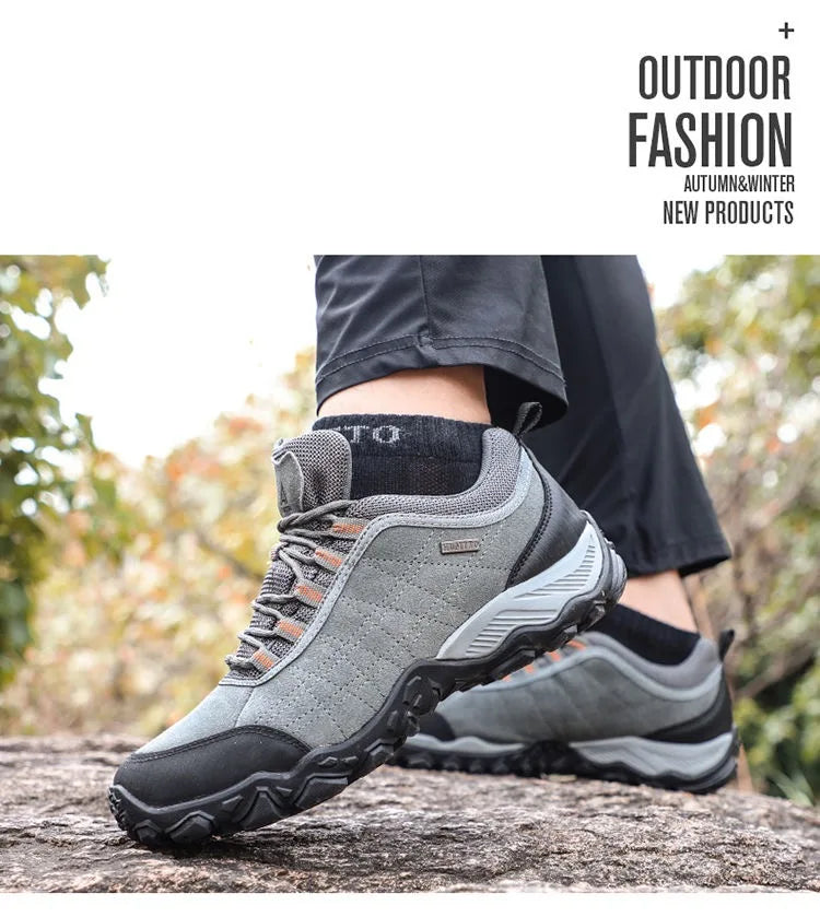 Humtto New Arrival Leather Hiking Shoes Wear-resistant  Outdoor Sport Men Shoes Lace-Up Mens Climbing Trekking Hunting Sneakers