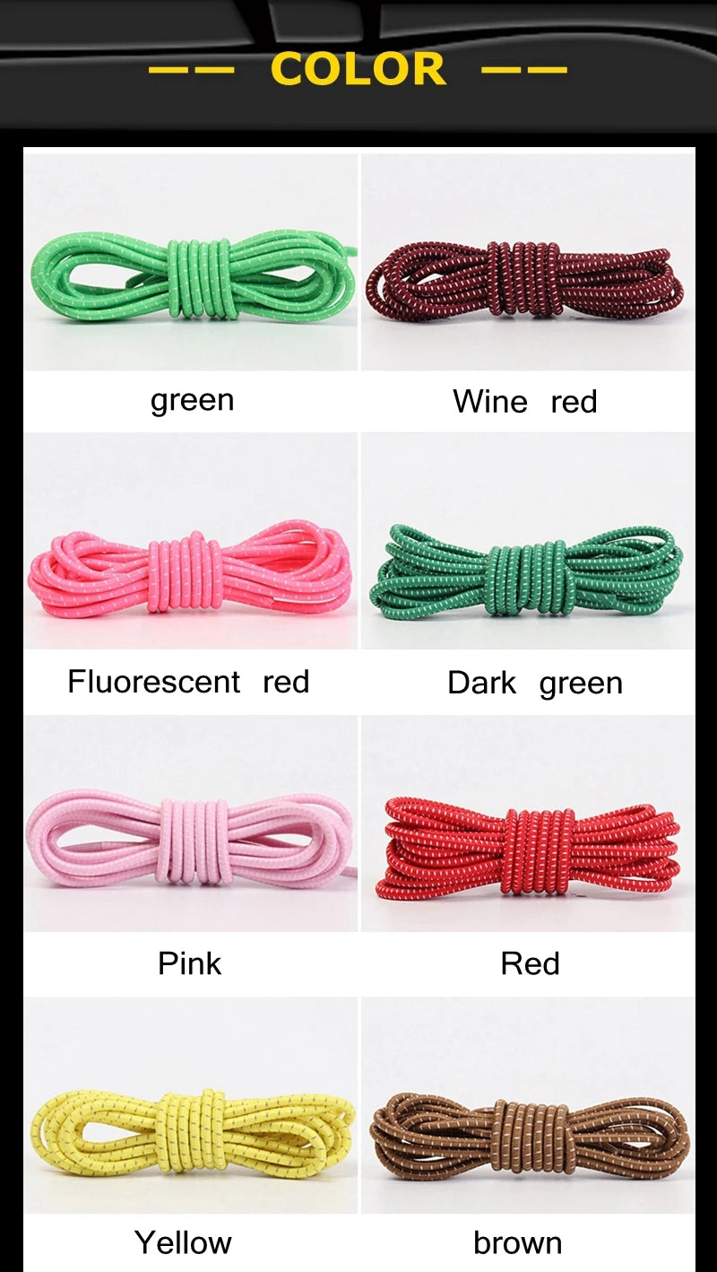 1Pair Colored Dots Round Shoelaces Elastic Plastic Lock Hiking Sports No Tie Shoelace Adult Children Shoe Accessories Lazy Lace