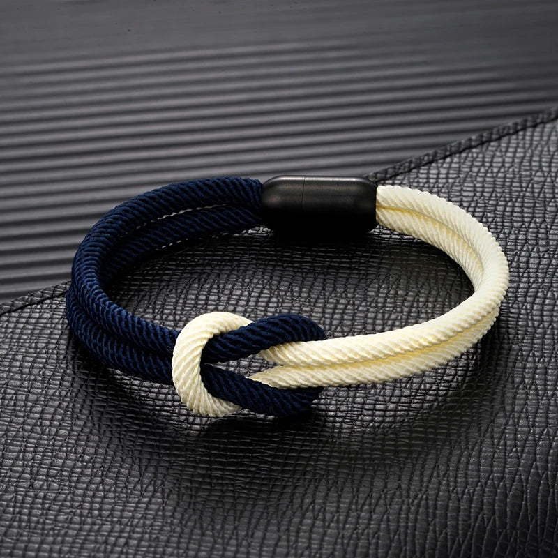 Stylish Two -Toned bondage Rope Square Knot Bracelet Men Women outdoor adventure climbing surf Bracelet With Black 316L Magnet