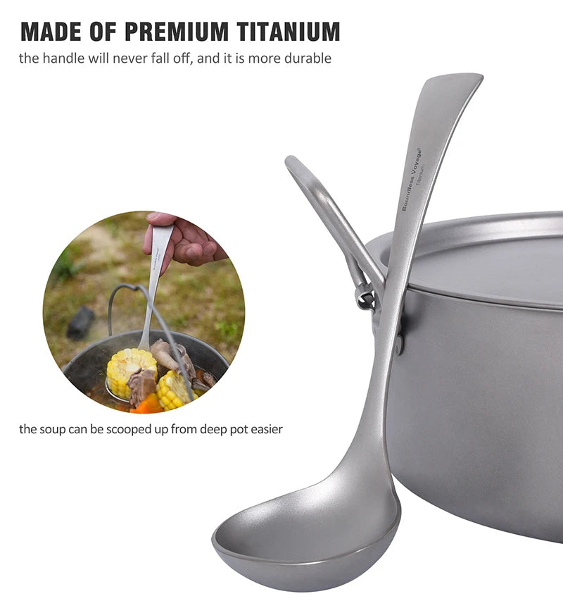 Boundless Voyage Titanium Pot Camping Cookware Hanging Soup Pot with Lid Outdoor Cooking Kit Lightweight Kitchen Ware Tableware