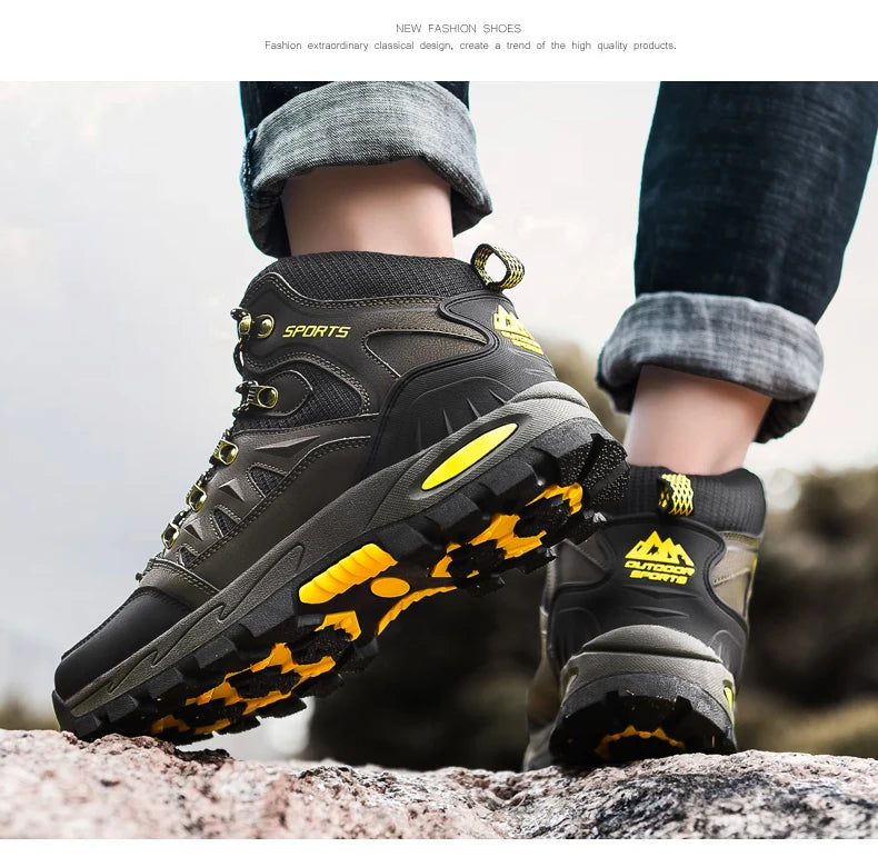 Large Size Outdoor Hiking Boots Men Women Non Slip Lace Up Climbing Winter Black Warm Fur Sneakers Size 42 Trekking Hiking Shoe