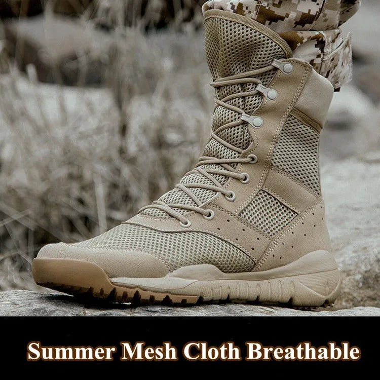 Summer Combat Boot Men Women Climbing Training Lightweight Waterproof Tactical Boots Outdoor Hiking Breathable Mesh Shoes