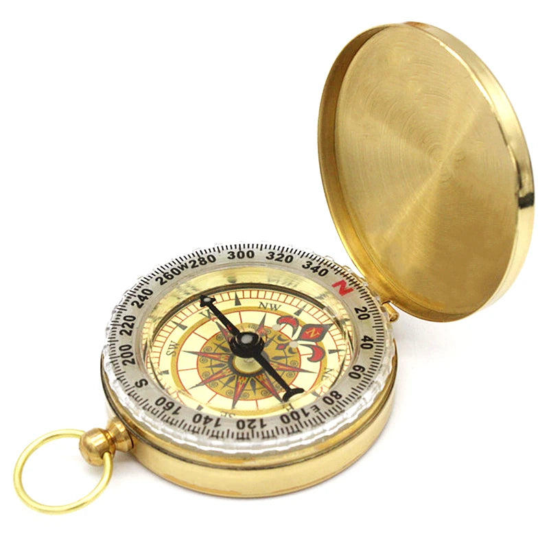 Compass for New Outdoor Camping Hiking Portable Pocket Brass Gold-Colored Copper Compass Navigation with Noctilucence Display