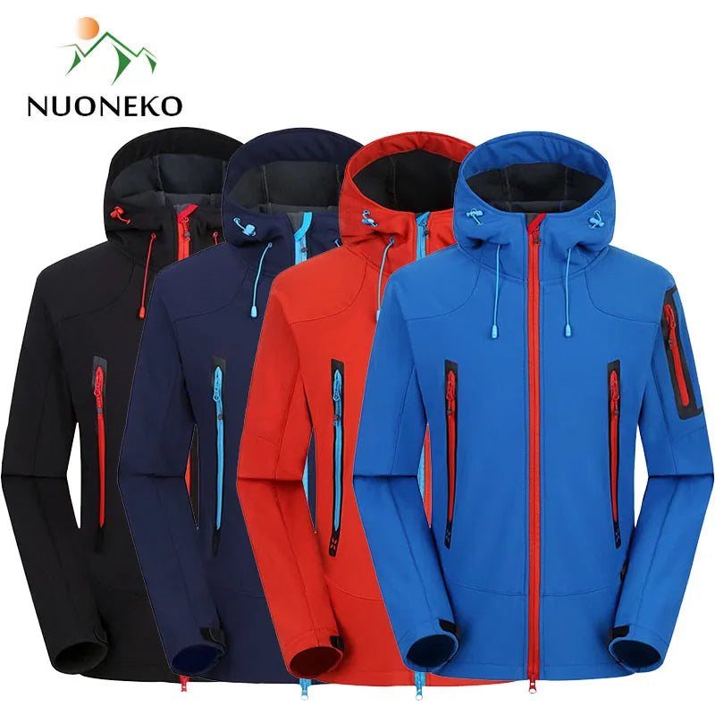 NUONEKO Softshell Jacket Mens Windproof Jackets Male Soft Shell Windbreaker Skiing Hiking Trekking Thick Fleece Warm Coats JM05