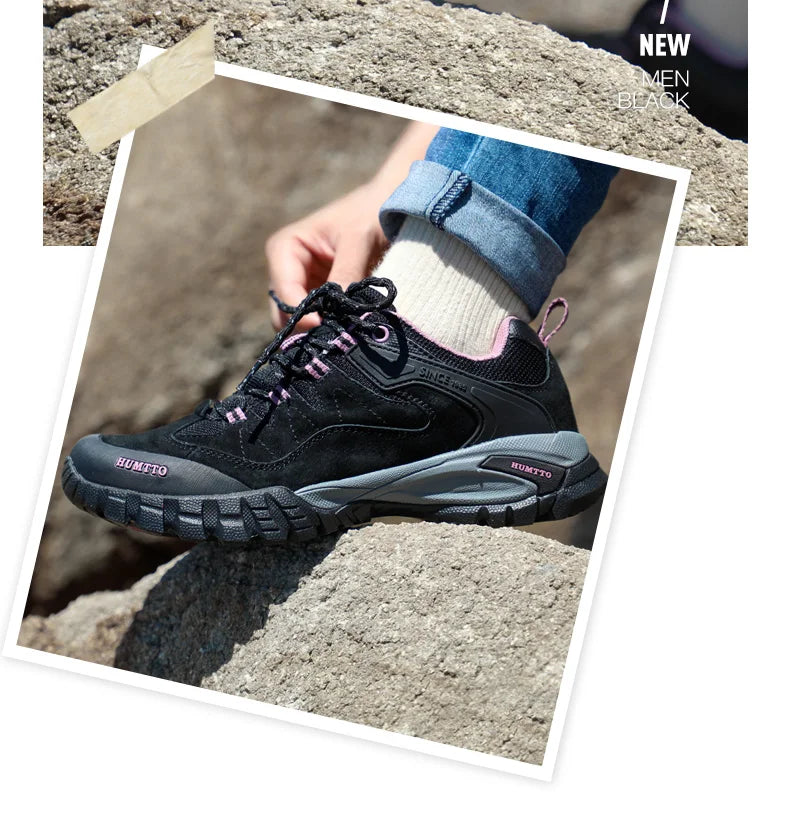 HUMTTO Outdoor Trekking Tourism Sneakers Waterproof Hiking Shoes for Men Women Breathable Non-slip Leather Climbing Boots Mens