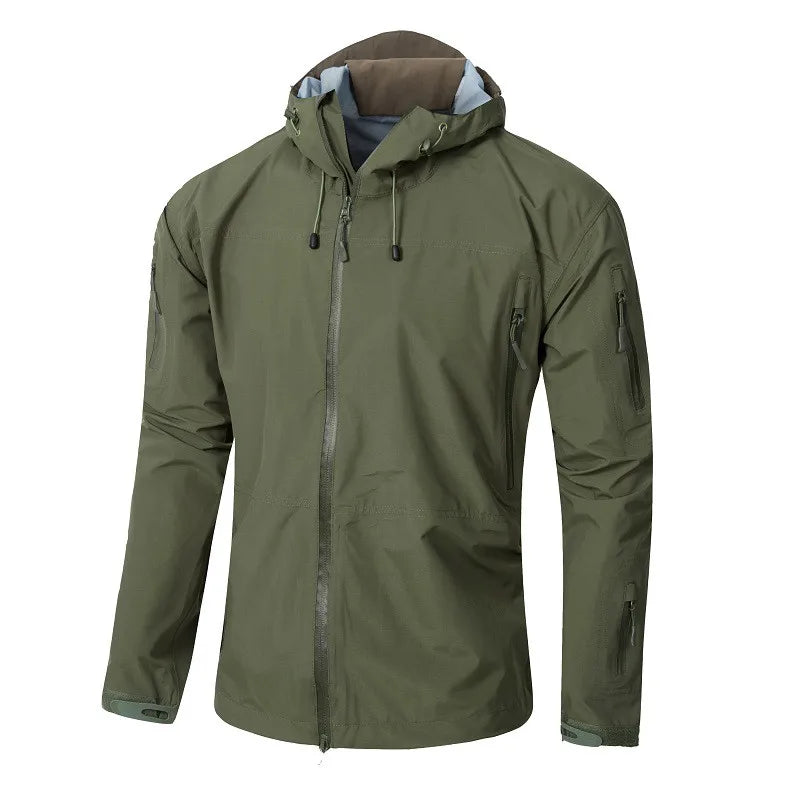 Outdoor Waterproof Hard Shell Jacket Men Camouflage Hooded Hardshell Thin Pressure Glue Windbreaker Coat Tops